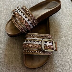 Embellished Brown Slide Sandals- Madden Girl